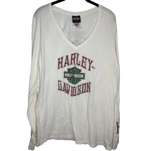 Harley Davidson V-Neck Long-Sleeve T-Shirt Women's Size XXL Warr's London White